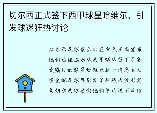切尔西正式签下西甲球星哈维尔，引发球迷狂热讨论
