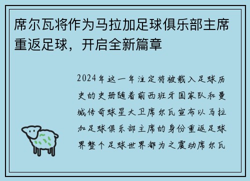 席尔瓦将作为马拉加足球俱乐部主席重返足球，开启全新篇章